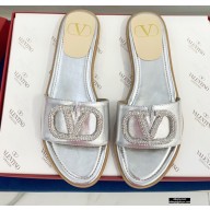 Valentino VLogo Signature Slide Sandals Silver/Crystals 2021