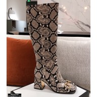 Gucci Leather Knee-high Boot with Horsebit 643889 Snake Print 2021