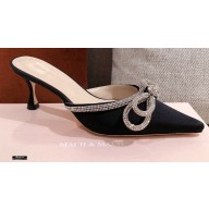 Mach & Mach Heel 6.5cm Double Bow Mules Satin Black 2021