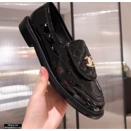 Chanel CC Logo and Quilting Flap Loafers Patent Black 2021