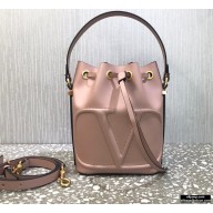 Valentino VLogo Walk Calfskin Bucket Bag Nude Pink 2021