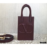 Valentino Mini VLogo Walk Calfskin Tote Bag Burgundy 2021