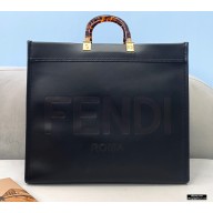 Fendi Leather Sunshine Large Shopper Tote Bag Black 2021