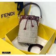 Fendi Mon Tresor Mini Bucket Bag FF Embroidered Canvas Burgundy 2021