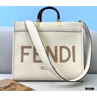 Fendi Leather Sunshine Medium Shopper Tote Bag White 2021