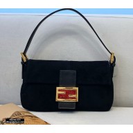 Fendi Vintage Suede Baguette Shoulder Bag Black 2021