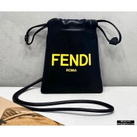 Fendi Leather Phone Pouch Bag with Detachable Necklace Black 2021