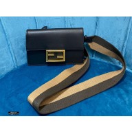 Fendi Flat Baguette Mini Bag Black with Detachable Shoulder Strap 2021