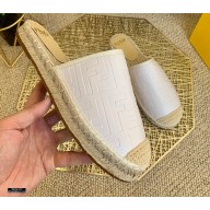 Fendi Embossed FF Leather Espadrilles Mules White 2021