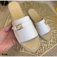 Fendi Croco Pattern Espadrilles Slides White with FF Baguette 2021