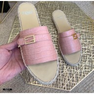 Fendi Croco Pattern Espadrilles Slides Pink with FF Baguette 2021