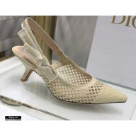 Dior Heel 6.5cm J'Adior Slingback Pumps Mesh Embroidery Creamy 2021