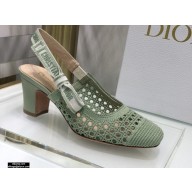 Dior Heel 7cm Moi Slingback Pumps Cannage Embroidered Mesh Light Green 2021