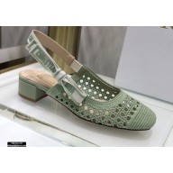 Dior Heel 3.5cm Moi Slingback Pumps Cannage Embroidered Mesh Light Green 2021