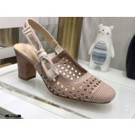 Dior Heel 7cm Moi Slingback Pumps Cannage Embroidered Mesh Nude 2021