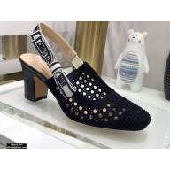 Dior Heel 7cm Moi Slingback Pumps Cannage Embroidered Mesh Black 2021