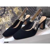Dior Heel 7cm Moi J'Adior Embroidered Cotton Slingback Pumps Black 2021