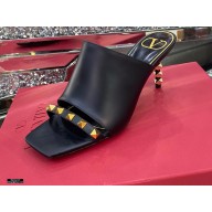 Valentino Sculpted Heel 6.5cm Rockstud Slide Sandals Black 2021