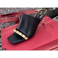 Valentino Sculpted Heel 6.5cm Rockstud Slide Sandals Black/White 2021