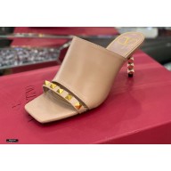 Valentino Sculpted Heel 6.5cm Rockstud Slide Sandals Nude 2021