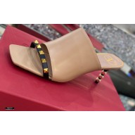 Valentino Sculpted Heel 6.5cm Rockstud Slide Sandals Nude/Black 2021