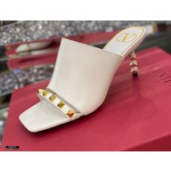 Valentino Sculpted Heel 6.5cm Rockstud Slide Sandals White 2021