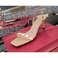 Valentino Sculpted Heel 6.5cm Rockstud Sandals Nude/White 2021