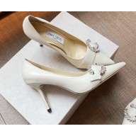 Jimmy Choo Heel 8.5cm SARESA Pumps White with Crystal Embellishment 2021