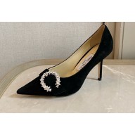 Jimmy Choo Heel 8.5cm SARESA Pumps Black with Crystal Embellishment 2021