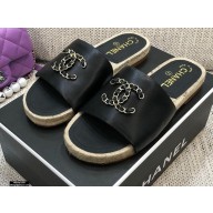 Chanel Chain CC Logo Espadrilles Mules Slipper Sandals Black 2021
