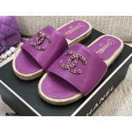 Chanel Chain CC Logo Espadrilles Mules Slipper Sandals Purple 2021