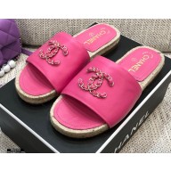 Chanel Chain CC Logo Espadrilles Mules Slipper Sandals Pink 2021
