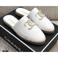 Chanel Chain CC Logo Espadrilles Mules White 2021