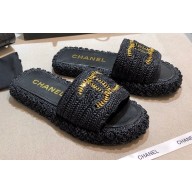 Chanel CC Logo Cord Mules G36923 Black 2021