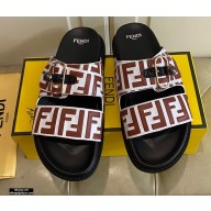Fendi FF Leather Flat Slides Sandals with Double Band 01 2021