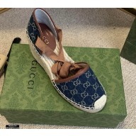 Gucci Washed GG Jacquard Denim Wedge Platform 10cm Espadrilles Dark Blue 2021