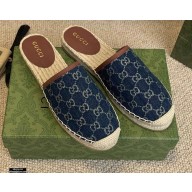Gucci Washed GG Jacquard Denim Espadrilles Slippers Dark Blue 2021