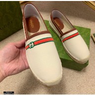 Gucci Interlocking G and Web Embroidered Canvas Espadrilles White 2021