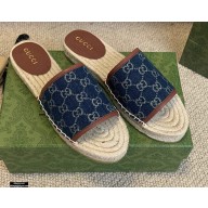 Gucci Washed GG Jacquard Denim Espadrilles Slides Dark Blue 2021