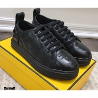 Fendi Rise Leather Flatform Sneakers Black with All-over Embossed FF 2021