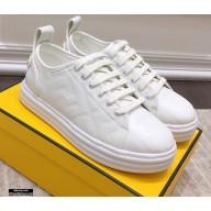 Fendi Rise Leather Flatform Sneakers White with All-over Embossed FF 2021