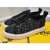 Fendi Rise Fabric Flatform Sneakers Black with Diagonal FF 2021