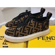  Fendi Rise Fabric Flatform Sneakers Brown with Diagonal FF 2021