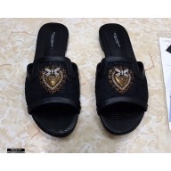 Dolce & Gabbana Lace Sliders Black with Devotion Heart 2021