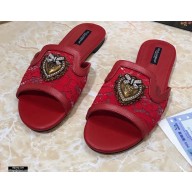 Dolce & Gabbana Lace Sliders Red with Devotion Heart 2021