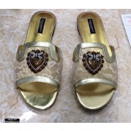 Dolce & Gabbana Lace Sliders Gold with Devotion Heart 2021