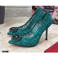 Dolce & Gabbana Heel 10.5cm Taormina Lace Pumps Green with Crystals 2021