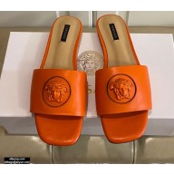 Versace La Medusa Leather Sliders Orange 2021