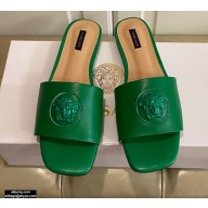 Versace La Medusa Leather Sliders Green 2021
