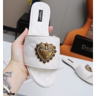 Dolce & Gabbana Leather Sliders White with Devotion Heart 2021